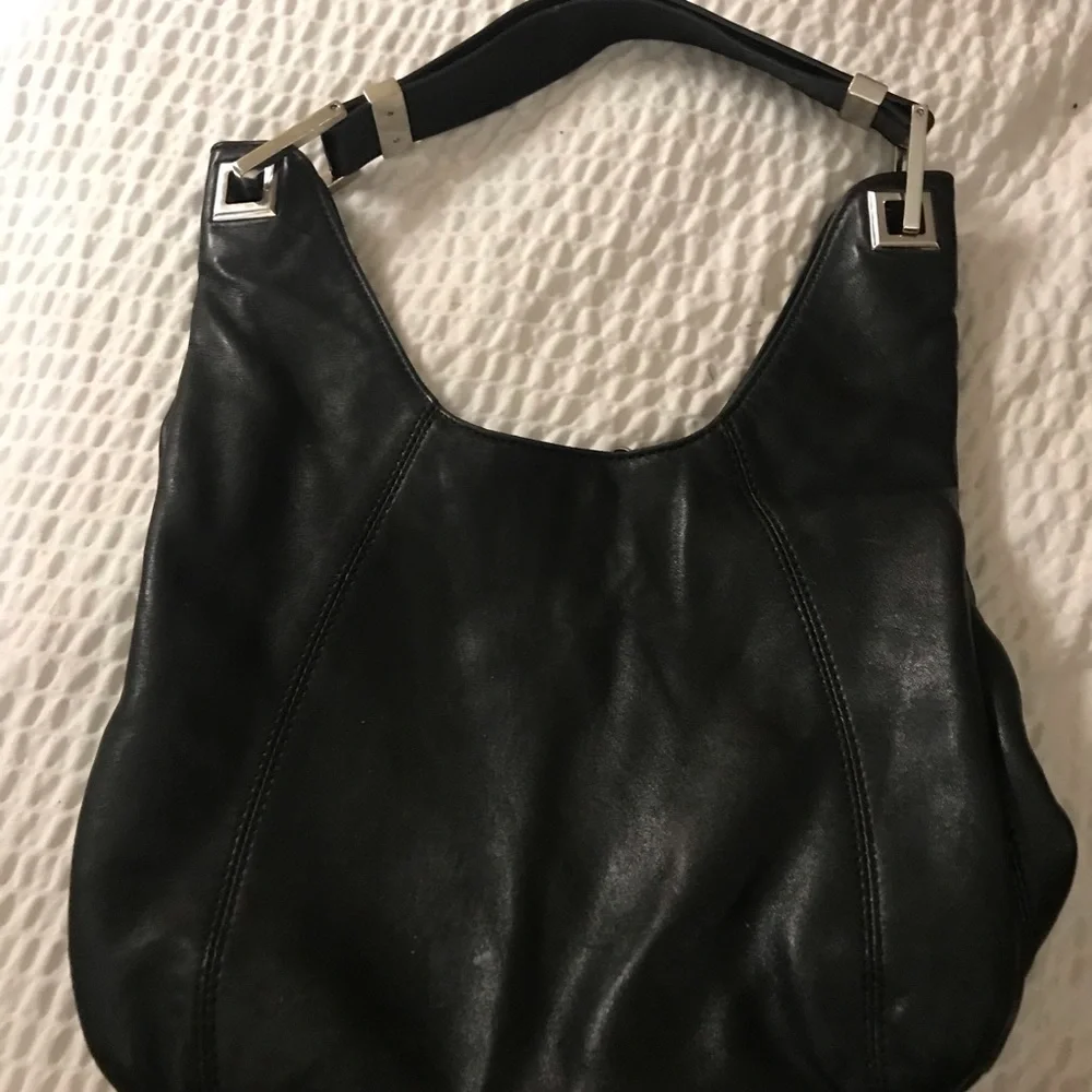 Michael Kors Black Leather Hobo Bag with Gold Hardware